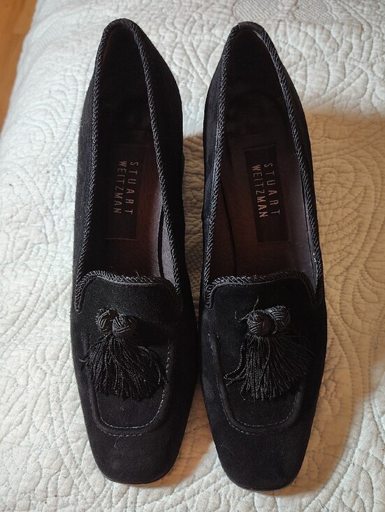 Stuart Weitzman Shoes - Stuart Weitzman Vintage Y2K Black Suede Block Heel Pumps With Tassel